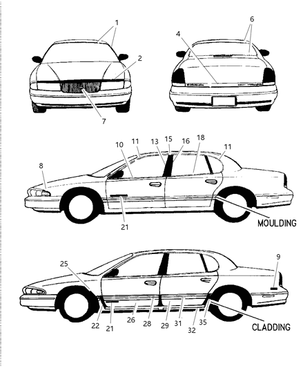 1997 Chrysler LHS Applique Diagram for 4584274