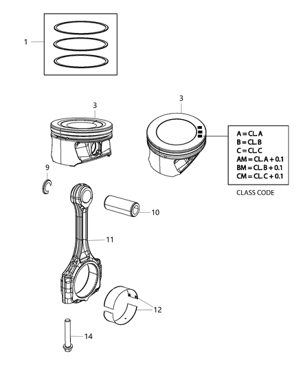 2018 Jeep Compass Piston Engine B Grade .1Mm Outside Diagram for 68275326AA