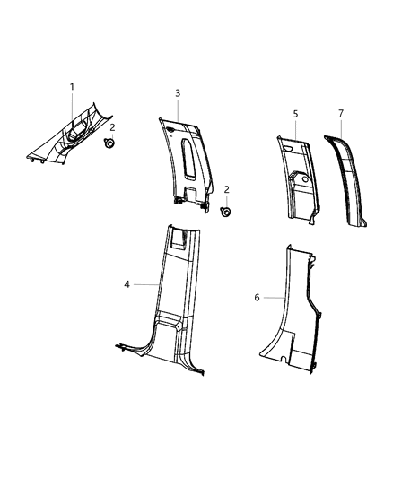 2017 Ram 4500 Panel B Pillar Lower Trim Lower Diagram for 1DX53DX9AB