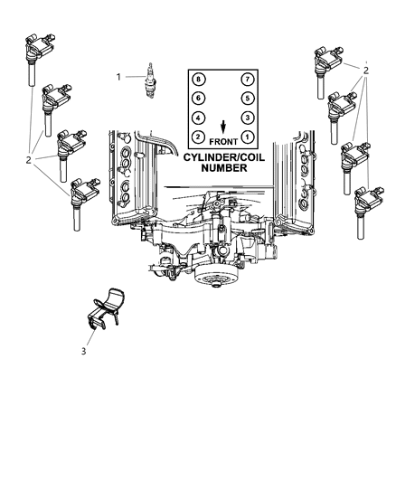 2009 Dodge Ram 3500 Cab Chassis Ignition Spark Plugs, Wires, Coils Attaching Parts Diagram