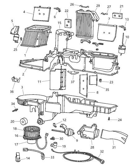 1998 Dodge Ram 3500 Regular Cab Air Conditioner & Heater Unit Diagram