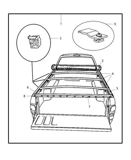 2011 Dodge Dakota Bow Tonneau Cover Diagram for 5161952AA