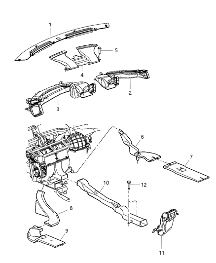 2008 Dodge Magnum Floor Duct, Upper Passenger Side Diagram for 4596504AB