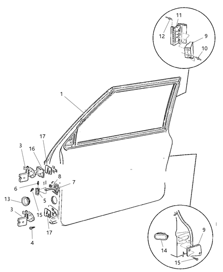 1997 Jeep Cherokee Door, Front Diagram 3 - Thumbnail