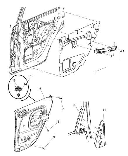 2006 Chrysler PT Cruiser Door Panel - Rear Diagram