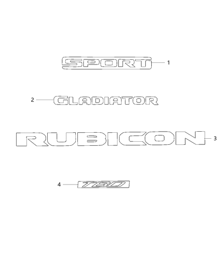 2020 Jeep Gladiator Decal, Rear Diagram for 6KM52RXFAA