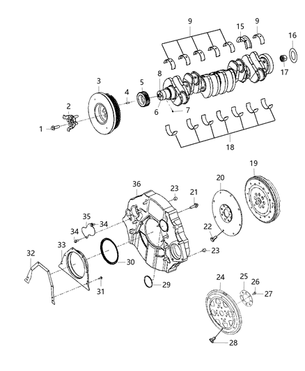 2017 Ram 3500 Pickup Crankshaft , Crankshaft Bearings , Damper And Flywheel Diagram 3 - Thumbnail
