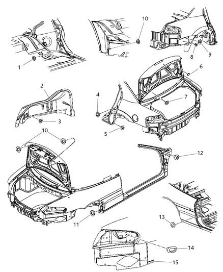 2005 Chrysler Sebring Plug Weld Access Extension Quarter Panel Diagram for 5056162AA