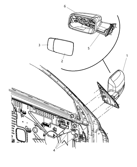 2010 Dodge Ram 3500 Mirror Outside Rearview Diagram for 68033734AE