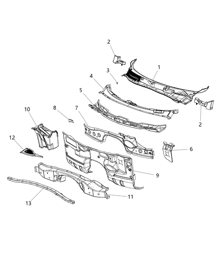 2019 Dodge Challenger Cowl Top Panel, Front Diagram for 5028757AH
