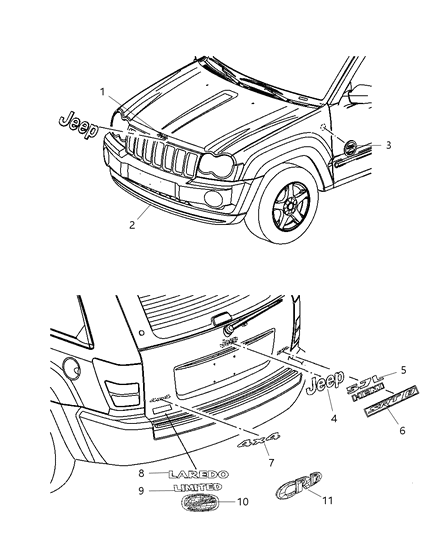 2007 Jeep Grand Cherokee Nameplate Jeep Lightbar Diagram for 55157088AB