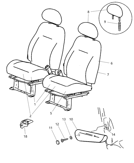 2004 Chrysler PT Cruiser Front Seat Diagram 3 - Thumbnail