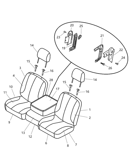 2007 Dodge Ram 3500 Cab Chassis Front, Cloth, Split Bench Diagram 3 - Thumbnail