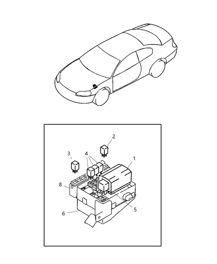 2002 Chrysler Sebring Coupe Relays - Engine Room Diagram