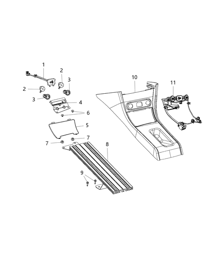 2020 Dodge Charger Floor Console, Front Diagram 2 - Thumbnail
