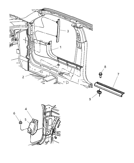 2006 Dodge Magnum Front Sill Plate Retainer, Rear Diagram for 6506540AA