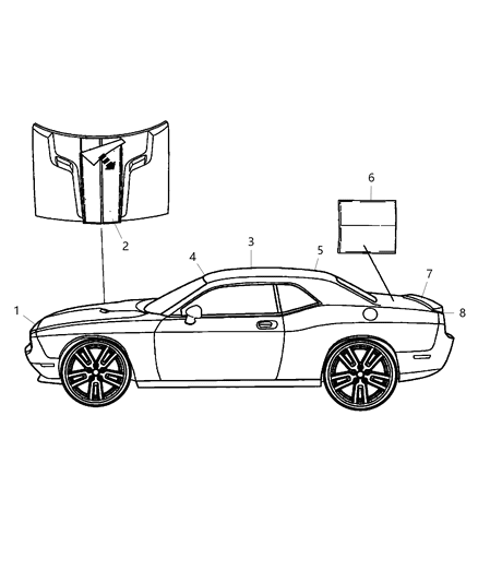 2013 Dodge Challenger Stripe Package, Red Diagram for 1YR69PR4AA