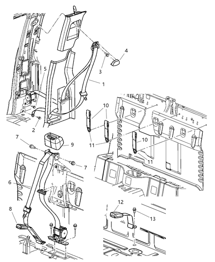 2008 Dodge Dakota Lap & Shoulder Belt, Rear Center Diagram for 5HQ391J8AB