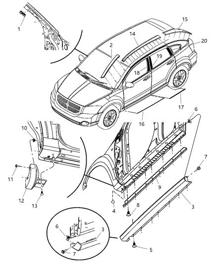 2007 Dodge Caliber Molding Front Door Diagram for 1DH75SW1AA