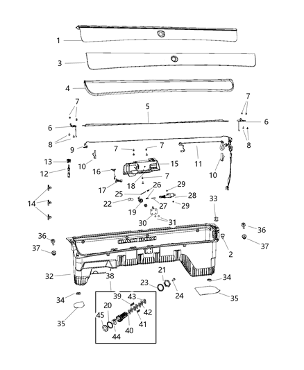 2019 Ram 2500 Cylinder Ram Box Lock Assembly Diagram for 68402267AB