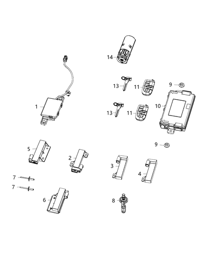 2018 Dodge Challenger Modules, Ignition Node, Receivers, Keys & Key Fobs Diagram 1 - Thumbnail