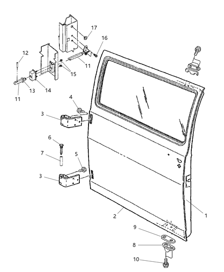 1999 Dodge Ram Wagon Door, Single Rear Cargo Shell And Hinges Diagram