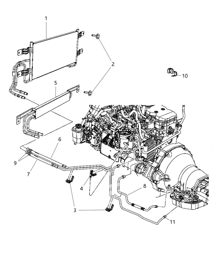 2009 Dodge Ram 3500 Pickup Transmission Oil Cooler & Lines Diagram