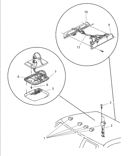 2002 Dodge Ram 3500 Roof Lamp Assembly Diagram for 55077067AA