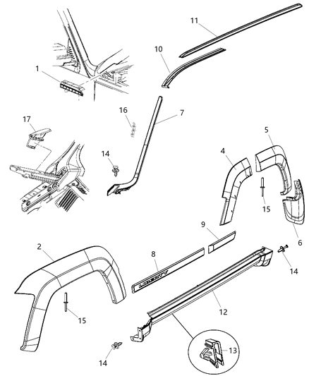 2009 Jeep Liberty Side Molding, Black, Front Passenger Side Diagram for 5KG82RXFAA
