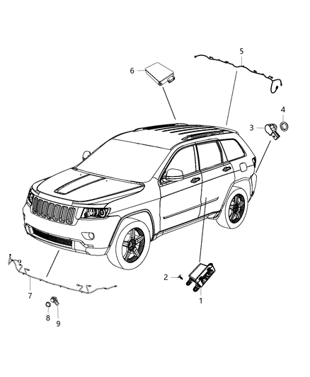 2016 Jeep Grand Cherokee Sensor Blind Spot Detection Diagram for 68265570AD