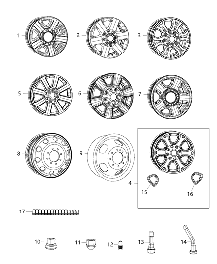 2015 Ram 3500 Pickup Wheels & Hardware Diagram