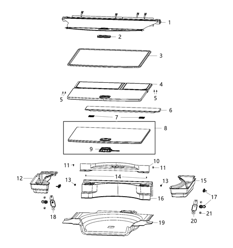 2020 Jeep Cherokee Handle Kit Cargo Cover Kit with Handles, Bumpers & Screws Diagram for 6JZ04DX9AA