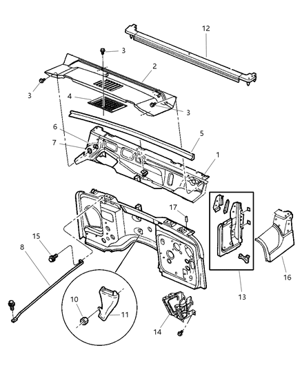 2006 Jeep Wrangler Panels - Cowl & Dash Diagram