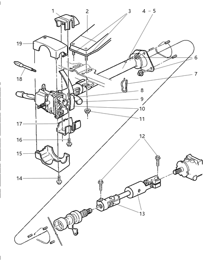 2002 Dodge Ram 3500 Regular Cab Column, Steering, Upper And Lower Diagram