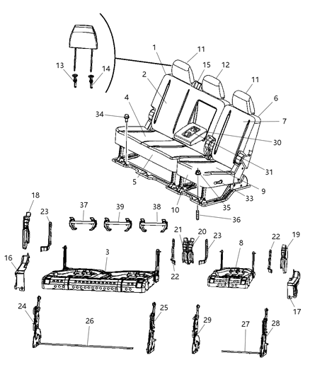2009 Dodge Ram 3500 Pickup Rear Seat - Split Seat Diagram 3 - Thumbnail