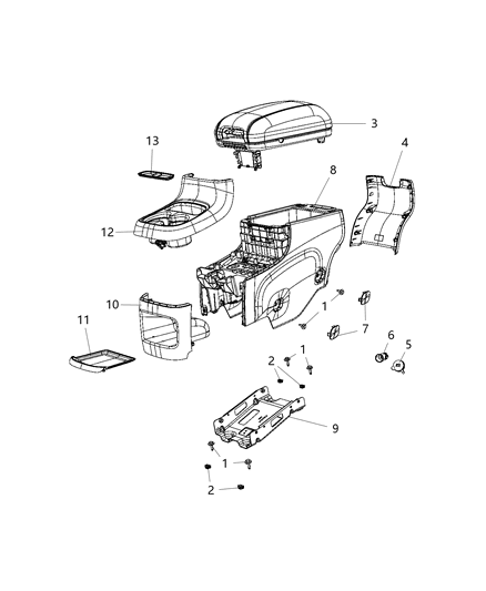 2020 Dodge Durango Floor Console, Rear Diagram 1 - Thumbnail