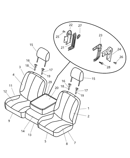 2007 Dodge Ram 1500 Center Cushion, Gray/Taupe, Front Diagram for 1FA631D5AA