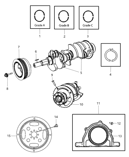 2010 Dodge Ram 1500 Crankshaft , Crankshaft Bearings , Damper And Flywheel Diagram 3 - Thumbnail