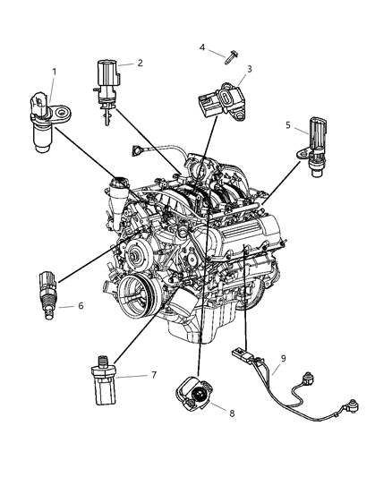 2009 Dodge Durango Sensors - Engine Diagram 1 - Thumbnail