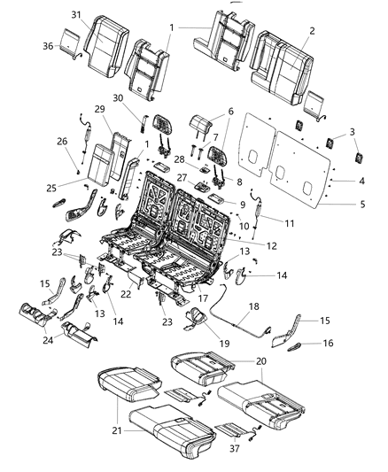 2015 Jeep Grand Cherokee Headrest, Center, Beige, Rear Diagram for 1WG80HL1AA