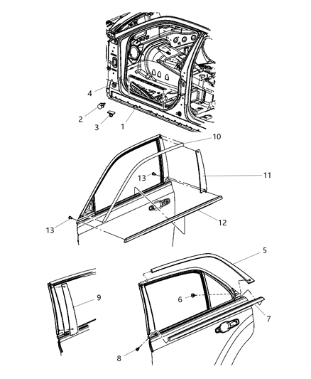 2011 Chrysler 300 Weatherstrip, Door Belt Outer Rear Door Outer Diagram for 57010328AA