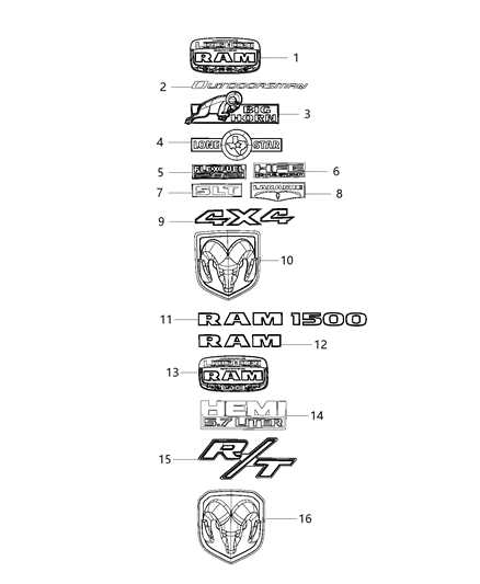 2014 Ram 1500 Nameplate Front Fender Hemispherical 5.7 Liter Diagram for 68149700AA