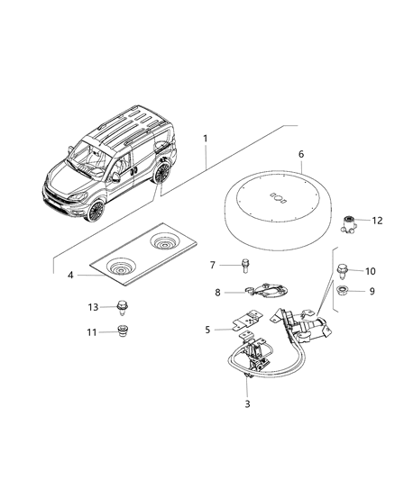 2017 Ram ProMaster City Spoiler Screw Diagram for 68121361AA