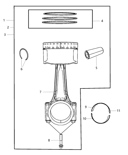 2010 Chrysler Sebring Pistons , Piston Rings , Connecting Rods & Connecting Rod Bearing Diagram 3 - Thumbnail