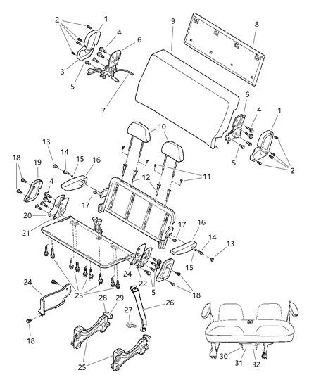 2000 Dodge Caravan Rear Seat - 2 Passenger Adjusters - Cover - Shields And Attaching Parts Diagram