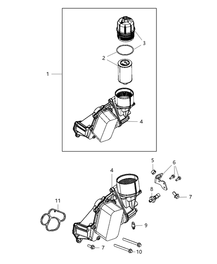 2012 Jeep Grand Cherokee Engine Oil , Filter , Adapter & Housing / Oil Cooler & Hoses / Tubes Diagram 1 - Thumbnail