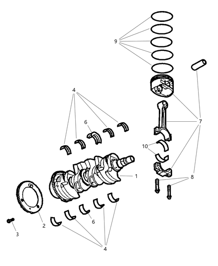 2007 Chrysler PT Cruiser Crankshaft , Pistons , Torque Converter And Drive Plate Diagram 1 - Thumbnail