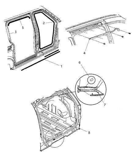 2005 Dodge Caravan Weatherstrips of Body - Sheet Metal Except Doors Diagram