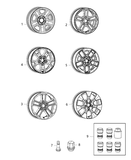 2018 Jeep Wrangler All-new Model Wheels & Hardware Diagram