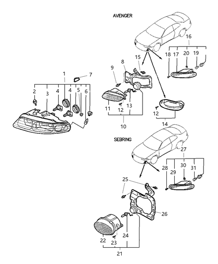 2000 Chrysler Sebring Headlamp Assembly Diagram for MR485679